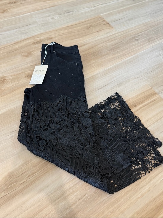 Denim - Bayeas Black Crochet Lace Palazzo Pants